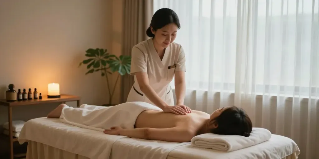 Relaxing 동탄출장안마 experience with a therapist providing a soothing massage in a tranquil room.